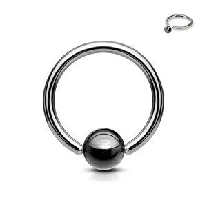 Piercing z oceli 316L - kroužek s tmavě šedou kuličkou - Rozměr: 1,2 mm x 8 mm x 3 mm