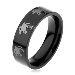 Černý prsten z chirurgické oceli - vlk - Velikost: 54