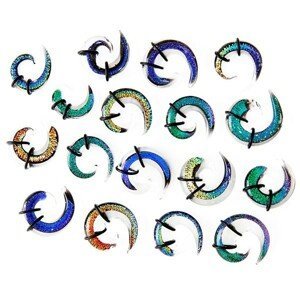 Expander do ucha - vícebarevná skleněná spirálka, gumičky - Tloušťka : 4 mm, Barva piercing: Modrá