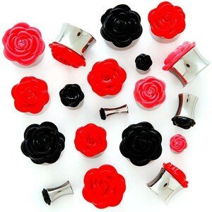 Plug do ucha s plastickou růžičkou - Tloušťka : 2,5 mm, Barva piercing: Červená