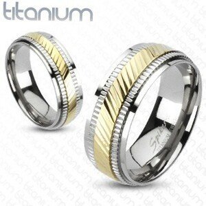 Titanový prsten - dvoubarevný, vroubkovaný - Velikost: 66