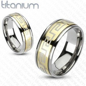 Prsten z titanu - zlato-stříbrný, řecký motiv - Velikost: 52