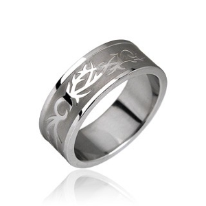 Ocelový prsten - tribal motiv - Velikost: 56