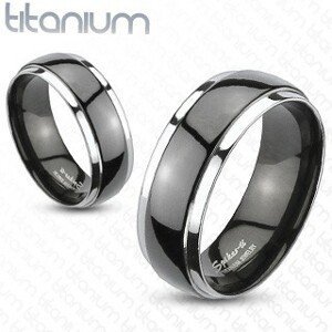 Prsten z titanu - černo-stříbrný - Velikost: 49