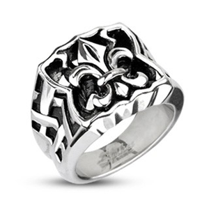Ocelový pečetní prsten - Fleur de Lis - Velikost: 60