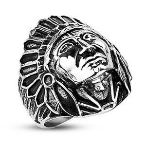 Ocelový prsten - indián Apač, černá patina - Velikost: 69
