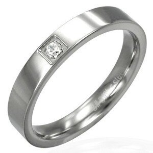 Lesklý ocelový prsten - čtvercový zirkon - Velikost: 54
