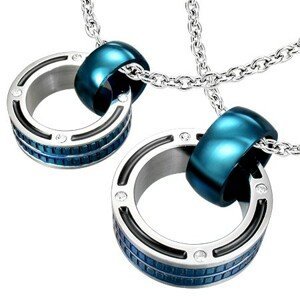 Přívěsky pro pár - mohutné prstence v modré barvě, zirkony
