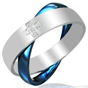 Ocelový dvojprsten, modro-stříbrný - Velikost: 48