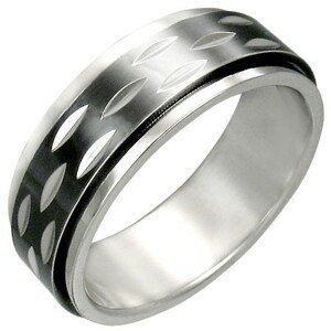 Prsten z oceli s pohyblivým černým prstencem - Velikost: 64