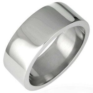 Ocelový prsten lesklý, rovný s hranou 8 mm - Velikost: 63