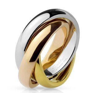 Trojitý prsten z oceli - tříbarevná kombinace - Velikost: 54