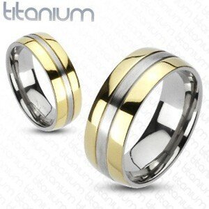 Titanový prsten - zlatá a stříbrná barevná kombinace - Velikost: 60