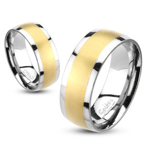 Prsten z oceli s matným broušeným středem zlaté barvy - Velikost: 48
