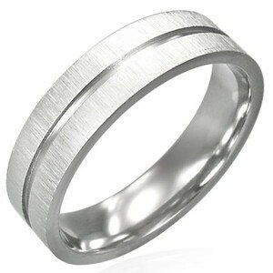 Ocelový prsten s lesklou rýhou uprostřed a matným okrajem - Velikost: 56