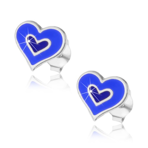 Stříbrné náušničky 925 - dvojité srdce v modré nebo růžové barvě - Barva: Modrá
