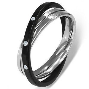 Ocelový prsten - dvojitý, stříbrný a černý - Velikost: 49