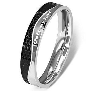 Ocelový prsten - stříbrná a černá barva, vlnovka - Velikost: 52