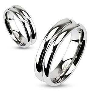 Ocelový prsten - efekt dvou spojených prstenů - Velikost: 57