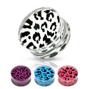 Sedlový plug z akrylu - leopardí vzor, různé barvy a velikosti - Tloušťka : 8 mm, Barva: Fialová
