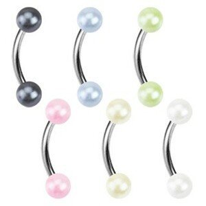 Piercing do obočí - dvě barevné perličky - Rozměr: 1,2 mm x 9 mm x 3 mm, Barva piercing: Světle růžová