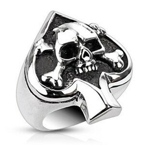 Prsten z oceli s karetním symbolem a lebkou - Velikost: 58
