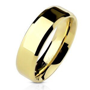 Ocelový prsten zlaté barvy, jemnější zkosené hrany, 6 mm - Velikost: 59