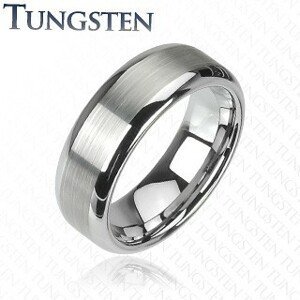 Prsten z wolframu stříbrné barvy - broušený středový pás, lesklé okraje - Velikost: 52, Šířka: 6 mm
