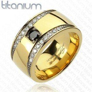 Prsten z titanu zlaté barvy se zirkonovými půlměsíci - Velikost: 65