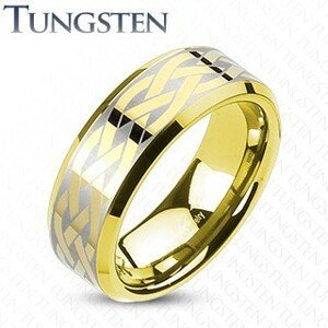 Wolframový prsten s keltským uzlem zlaté barvy - Velikost: 51