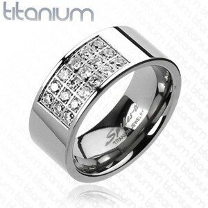 Prsten z titanu s obdélníkovým výřezem vykládaným zirkony - Velikost: 59