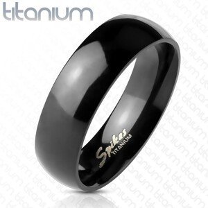 Černý prsten z titanu - hladký s vysokým leskem, 6 mm - Velikost: 61