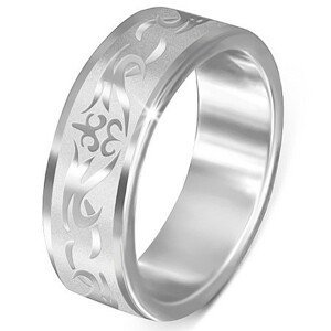 Ocelový prsten - matný s lesklým kmenovým vzorem - Velikost: 67