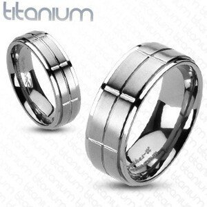 Titanový prsten s matnými obdélníky - Velikost: 57