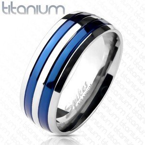 Prsten z titanu se dvěma modrými pruhy - Velikost: 57