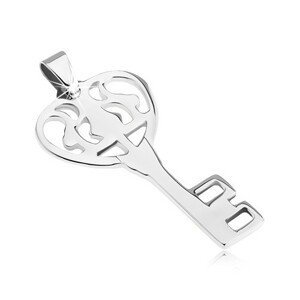 Přívěsek z oceli - lesklý zdobený klíč od srdce