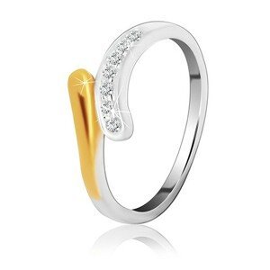 Stříbrný prsten 925 - zaoblená linie se zirkony a zlatým zbarvením - Velikost: 65
