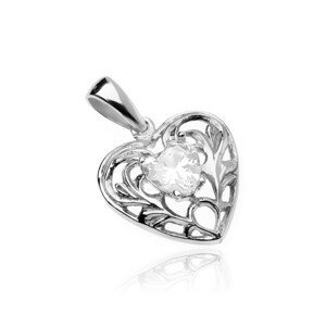 Stříbrný přívěsek 925 - zdobené srdce s růžovým zirkonovým srdíčkem