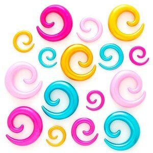 Expander do ucha - různobarevné lesklé spirály - Tloušťka : 6 mm , Barva piercing: Růžová Pink
