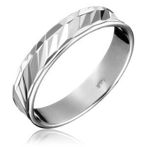 Stříbrný prsten 925 - diagonální prohlubně, členitý obvod - Velikost: 52