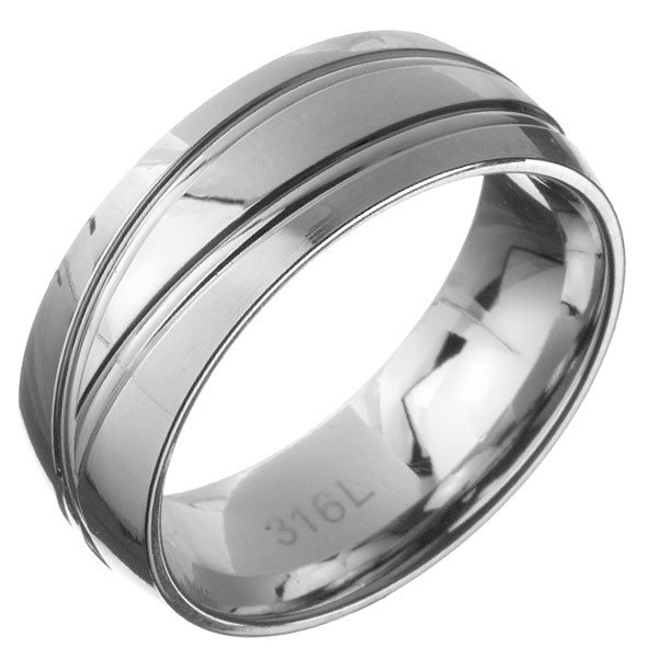 Ocelový prsten - obroučka se dvěma dvojitými čarami - Velikost: 67