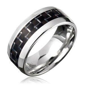 Ocelový prsten - černý karbonový pásek - Velikost: 62