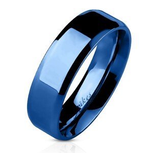 Ocelový prsten - modrá plochá obroučka, 6 mm - Velikost: 52