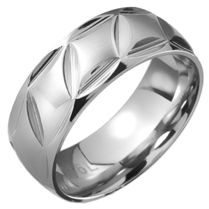 Prsten z oceli - zrnkové prohlubně a kosočtverce - Velikost: 62
