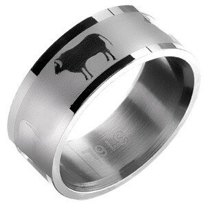 Ocelový prsten 316L - hladká obroučka s motivem býka - Velikost: 59