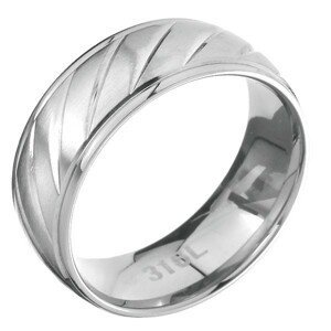 Prsten z oceli s lesklým lemem a matným vroubkovaným středem - Velikost: 57