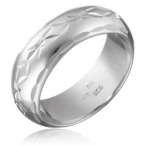Stříbrný prsten 925 - gravírovaný pás květů s lístky, oblý povrch - Velikost: 63