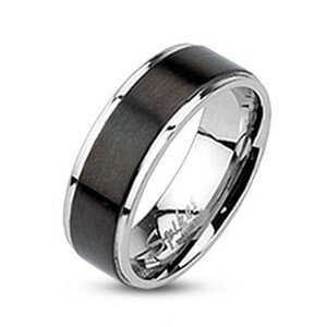 Prsten z oceli - obroučka s černým matným pásem, 8 mm  - Velikost: 64
