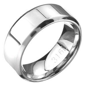 Prsten z oceli - lesklá stříbrná obroučka se seříznutými hranami - Velikost: 67