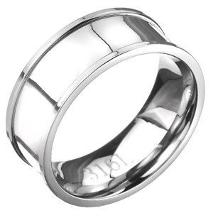 Ocelový prsten - stříbrná obroučka s vyvýšeným lemem - Velikost: 62